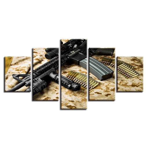 Soldiers Gun 5 Piece HD Multi Panel Canvas Wall Art Frame - Original Frame