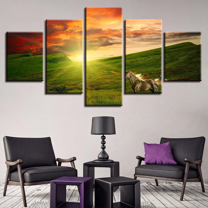 Horse Running 5 Piece HD Multi Panel Canvas Wall Art Frame - Original Frame