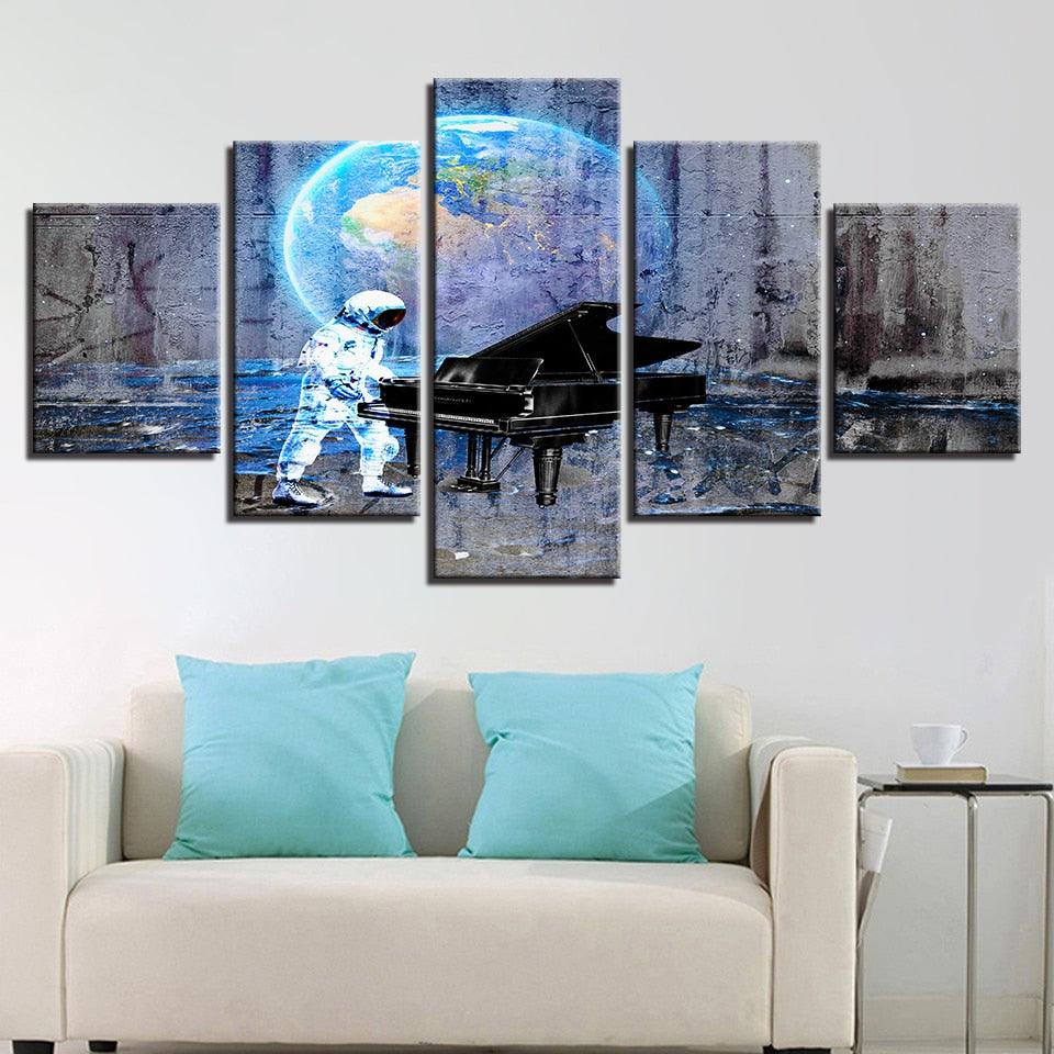 Astronaut Piano Dream 5 Piece HD Multi Panel Canvas Wall Art Frame - Original Frame