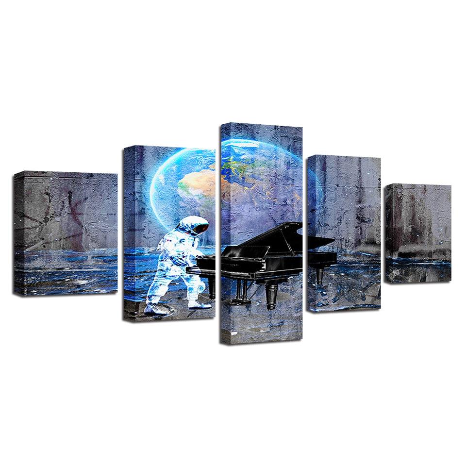 Astronaut Piano Dream 5 Piece HD Multi Panel Canvas Wall Art Frame - Original Frame