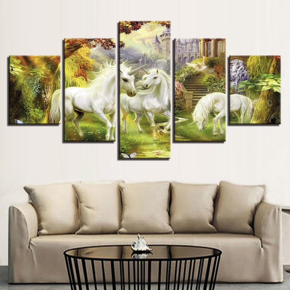 Unicorn Garden 5 Piece HD Multi Panel Canvas Wall Art Frame - Original Frame