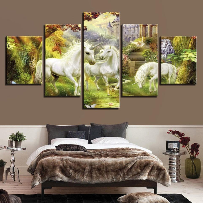 Unicorn Garden 5 Piece HD Multi Panel Canvas Wall Art Frame - Original Frame