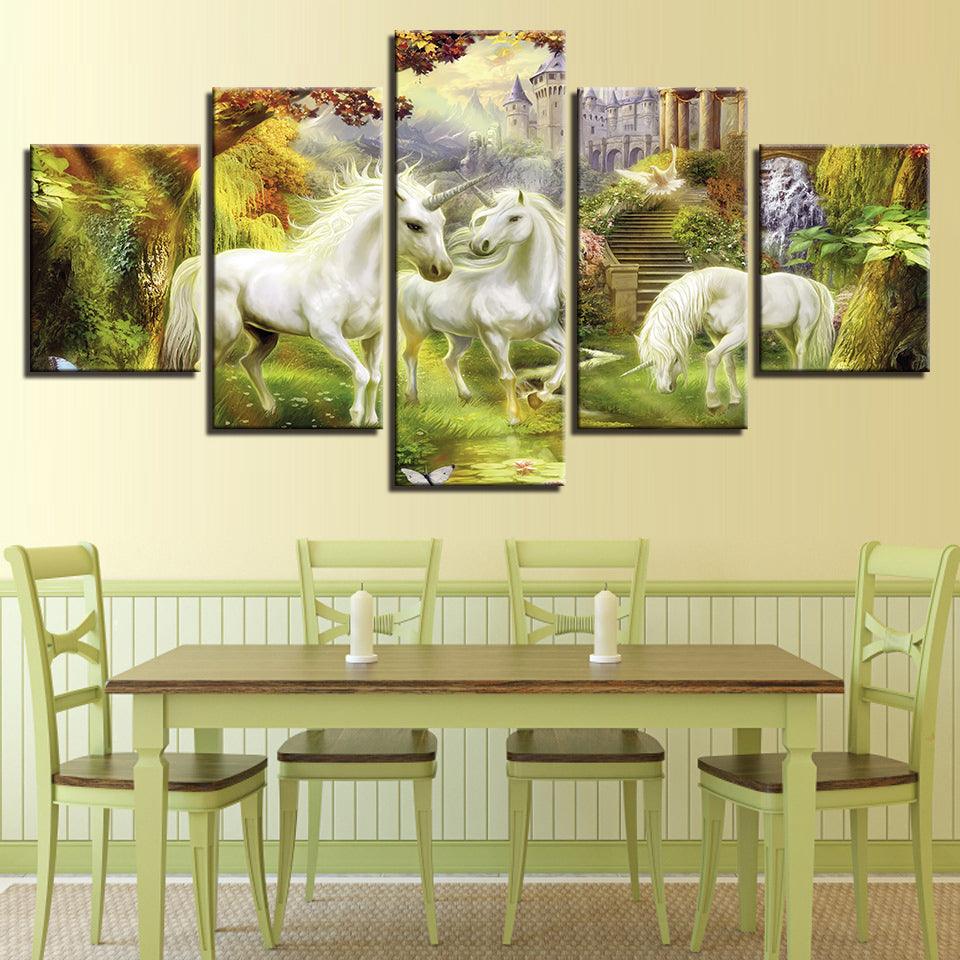 Unicorn Garden 5 Piece HD Multi Panel Canvas Wall Art Frame - Original Frame