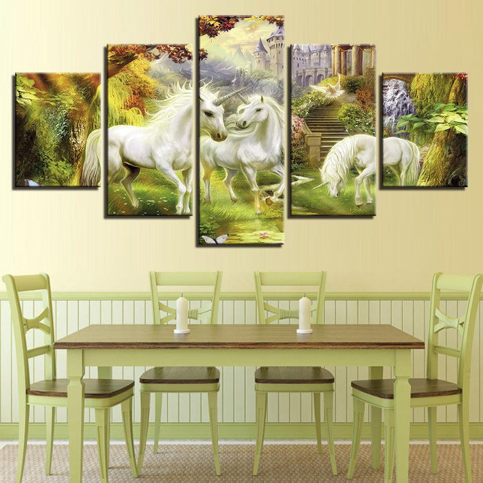 Unicorn Garden 5 Piece HD Multi Panel Canvas Wall Art Frame - Original Frame