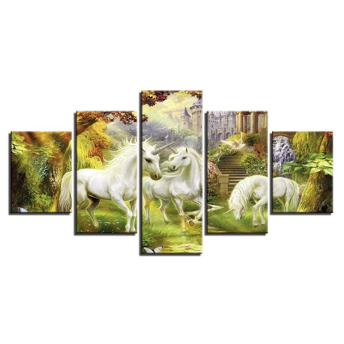 Unicorn Garden 5 Piece HD Multi Panel Canvas Wall Art Frame - Original Frame