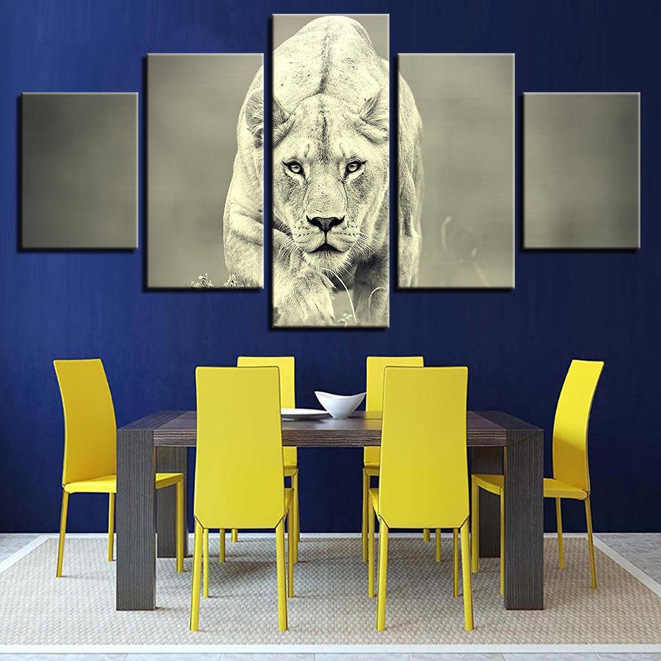 Animal Lion 5 Piece HD Multi Panel Canvas Wall Art Frame - Original Frame