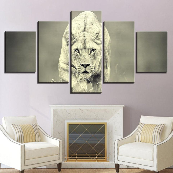 Animal Lion 5 Piece HD Multi Panel Canvas Wall Art Frame - Original Frame