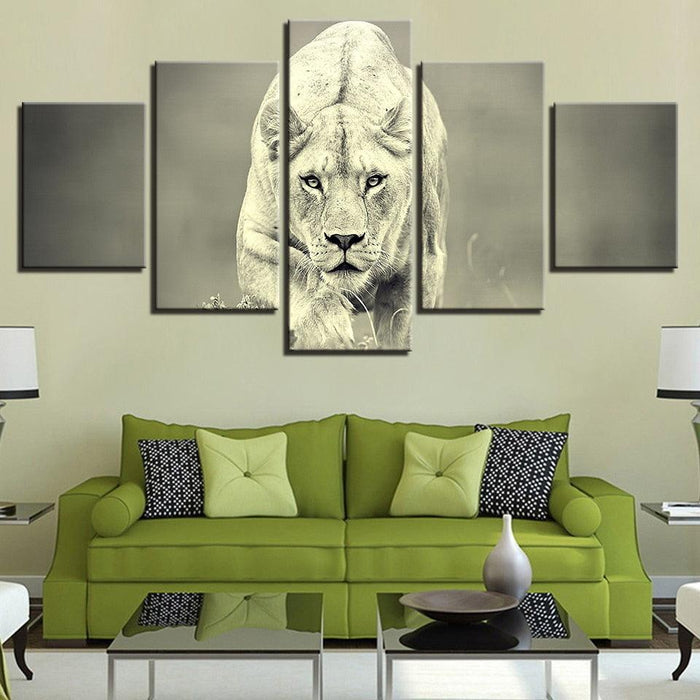 Animal Lion 5 Piece HD Multi Panel Canvas Wall Art Frame - Original Frame