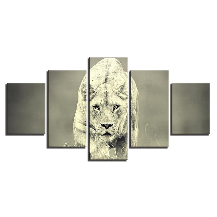 Animal Lion 5 Piece HD Multi Panel Canvas Wall Art Frame - Original Frame