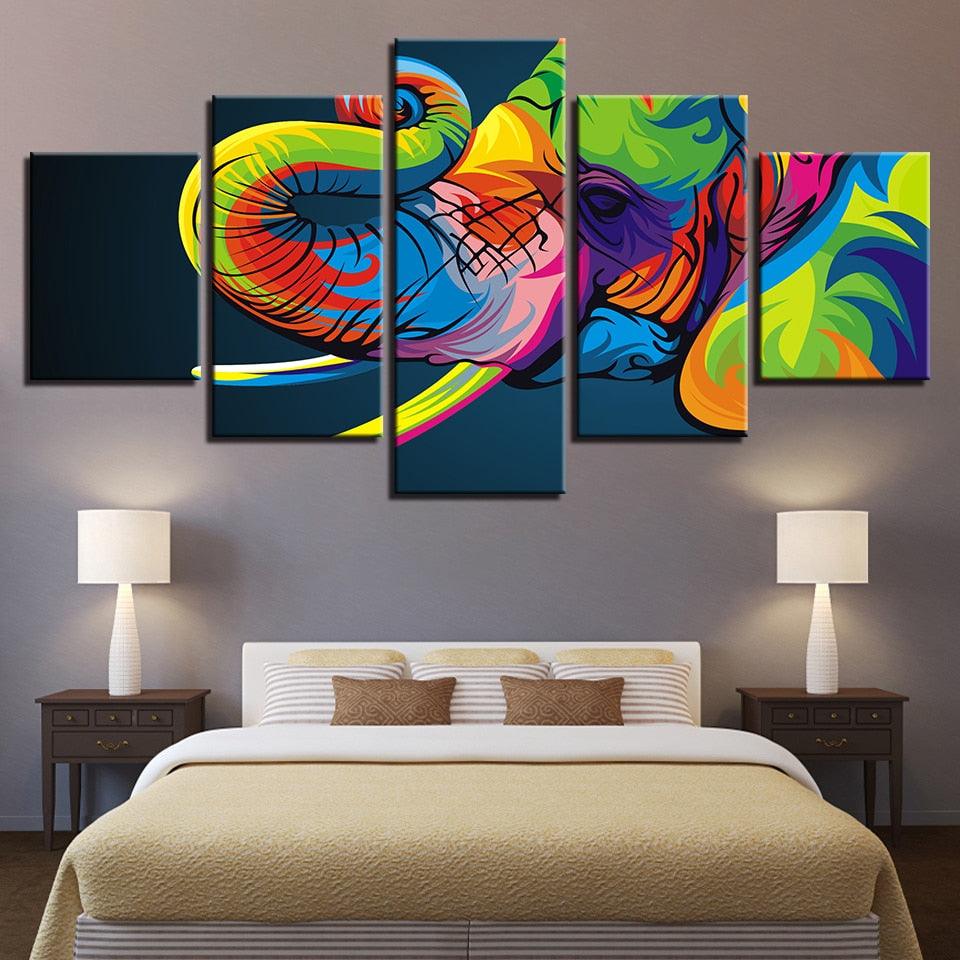 Colorful Elephant 5 Piece HD Multi Panel Canvas Wall Art Frame - Original Frame