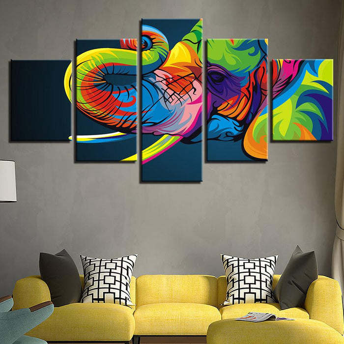 Colorful Elephant 5 Piece HD Multi Panel Canvas Wall Art Frame