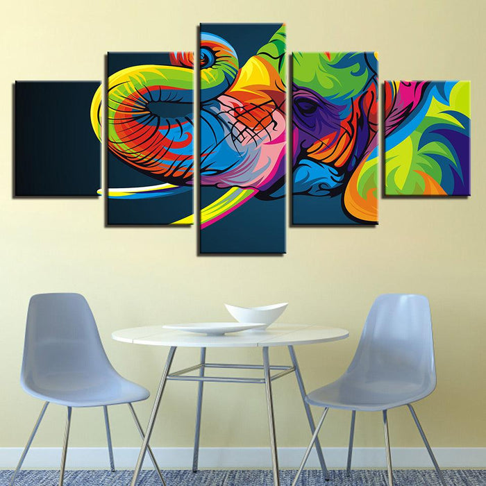 Colorful Elephant 5 Piece HD Multi Panel Canvas Wall Art Frame