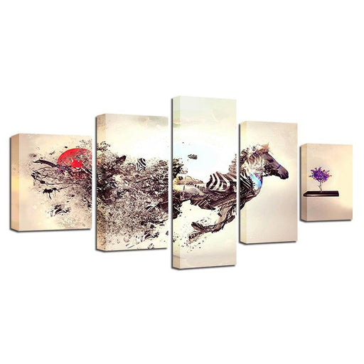 Speeding Zebra 5 Piece HD Multi Panel Canvas Wall Art Frame - Original Frame