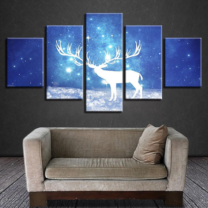 Starry Sky Deer 5 Piece HD Multi Panel Canvas Wall Art Frame - Original Frame