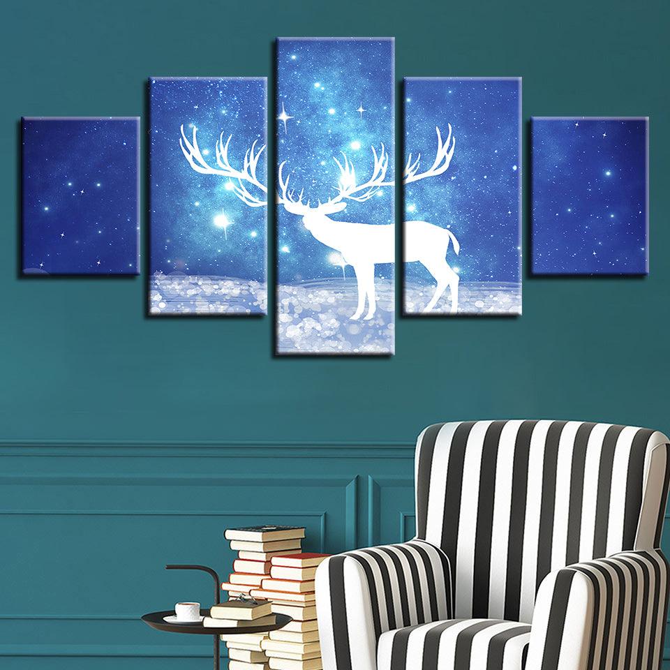 Starry Sky Deer 5 Piece HD Multi Panel Canvas Wall Art Frame - Original Frame