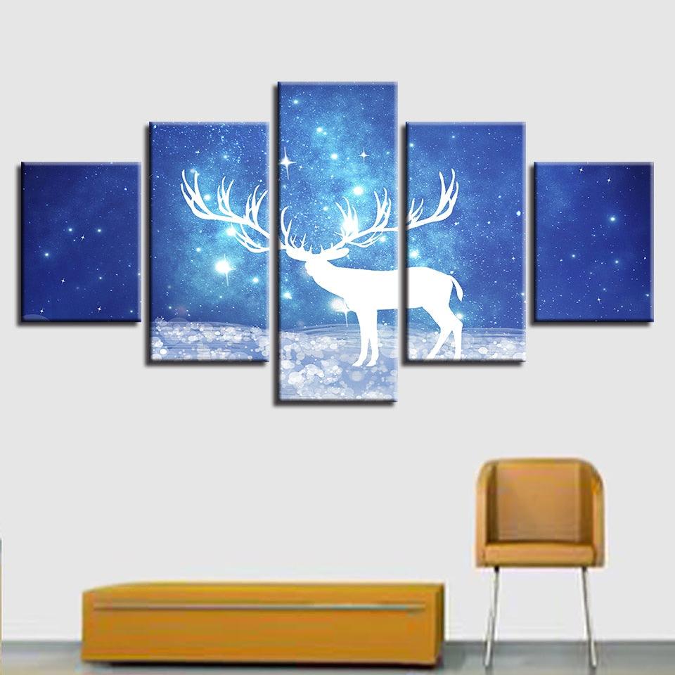 Starry Sky Deer 5 Piece HD Multi Panel Canvas Wall Art Frame - Original Frame