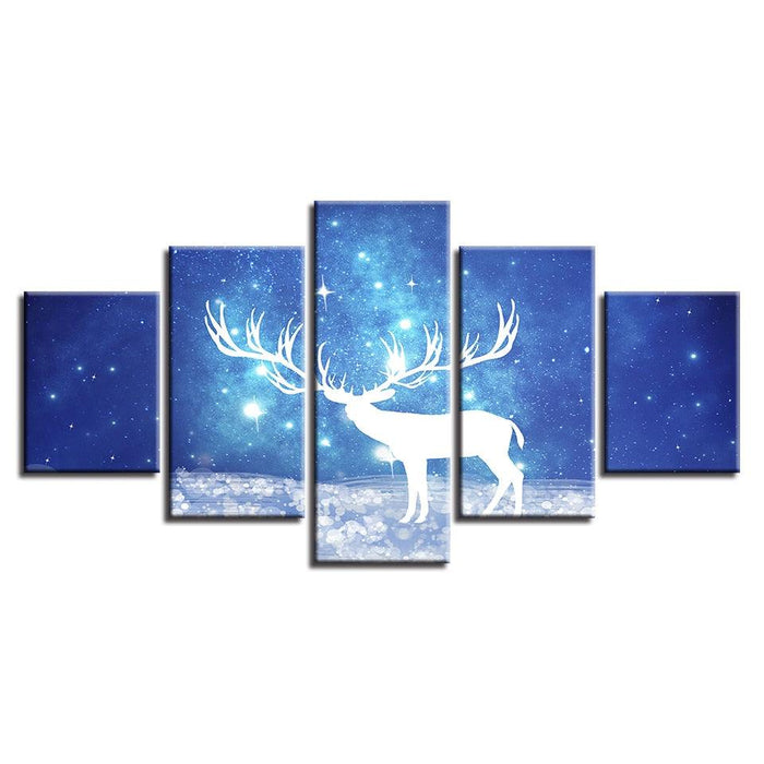 Starry Sky Deer 5 Piece HD Multi Panel Canvas Wall Art Frame - Original Frame