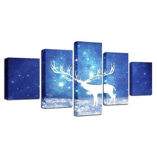 Starry Sky Deer 5 Piece HD Multi Panel Canvas Wall Art Frame - Original Frame