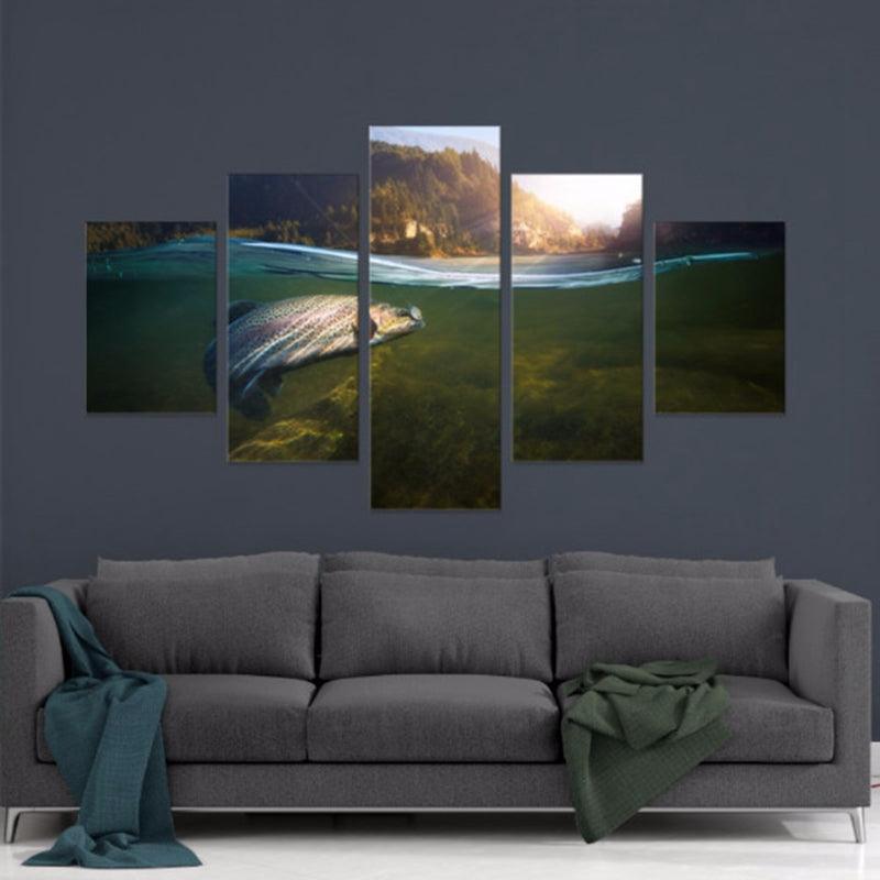Fishing Landscape 5 Piece HD Multi Panel Canvas Wall Art Frame - Original Frame