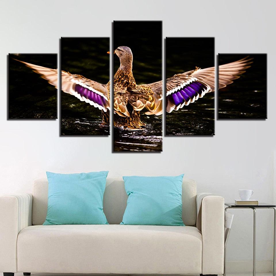 Wild Duck 5 Piece HD Multi Panel Canvas Wall Art Frame - Original Frame