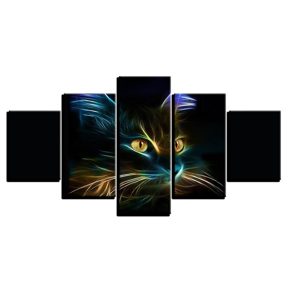 Abstract Cat Painting 5 Piece HD Multi Panel Canvas Wall Art Frame - Original Frame