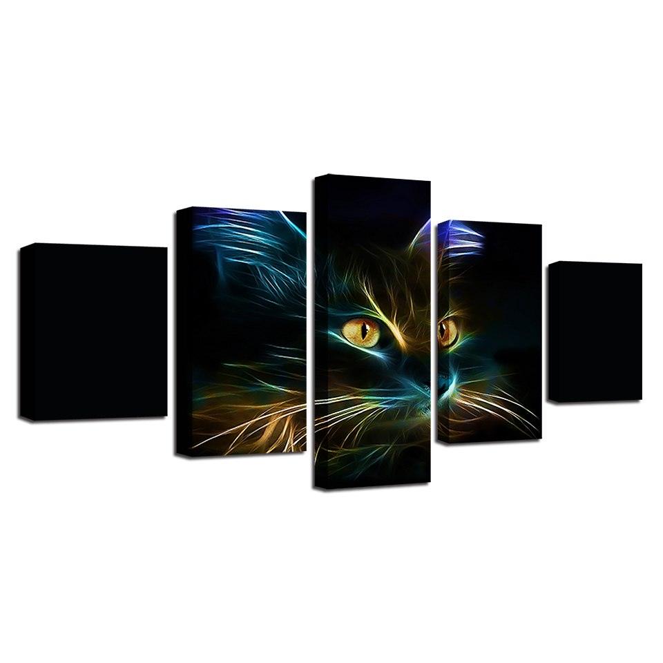 Abstract Cat Painting 5 Piece HD Multi Panel Canvas Wall Art Frame - Original Frame