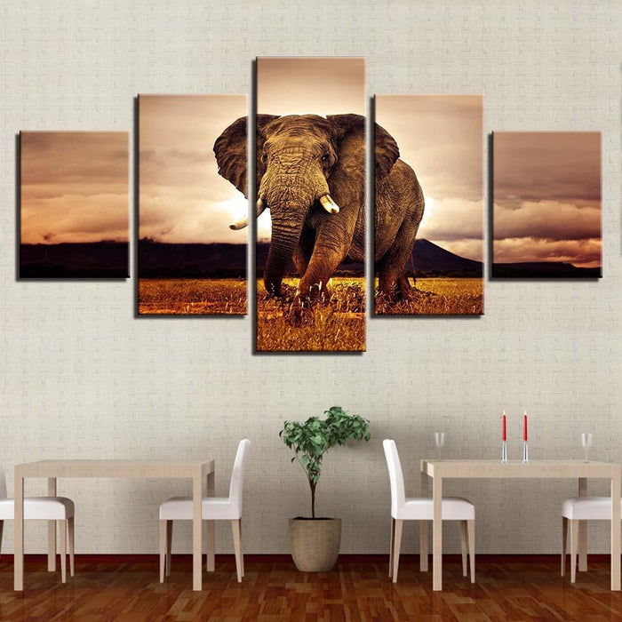 Elephant 5 Piece HD Multi Panel Canvas Wall Art Frame - Original Frame