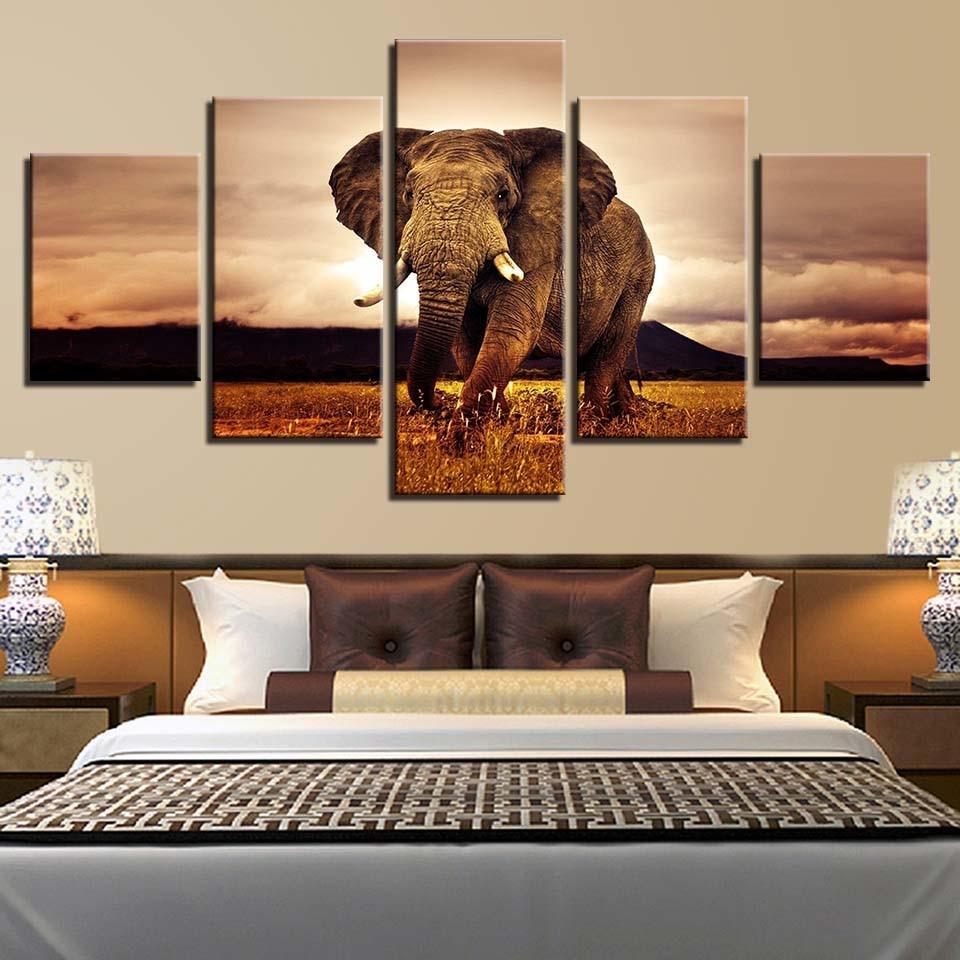 Elephant 5 Piece HD Multi Panel Canvas Wall Art Frame - Original Frame