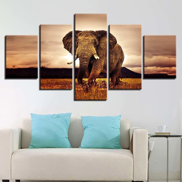 Elephant 5 Piece HD Multi Panel Canvas Wall Art Frame - Original Frame