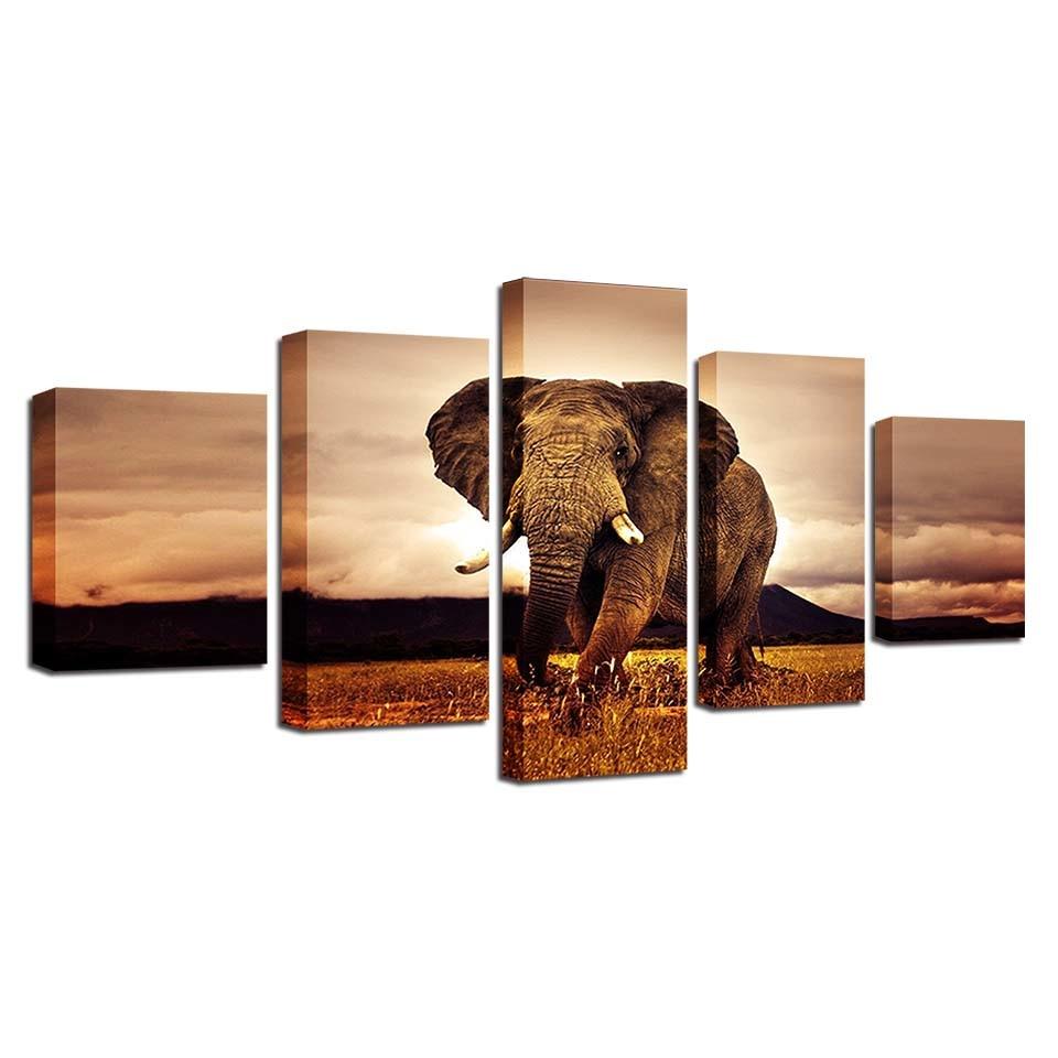 Elephant 5 Piece HD Multi Panel Canvas Wall Art Frame - Original Frame