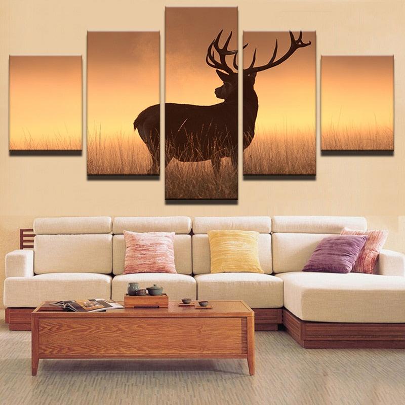 Elegant Elk in Sunlight 5 Piece HD Multi Panel Canvas Wall Art Frame - Original Frame
