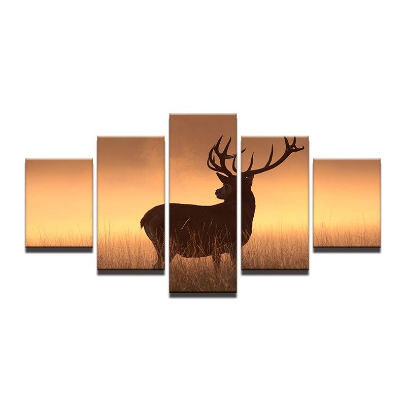 Elegant Elk in Sunlight 5 Piece HD Multi Panel Canvas Wall Art Frame - Original Frame