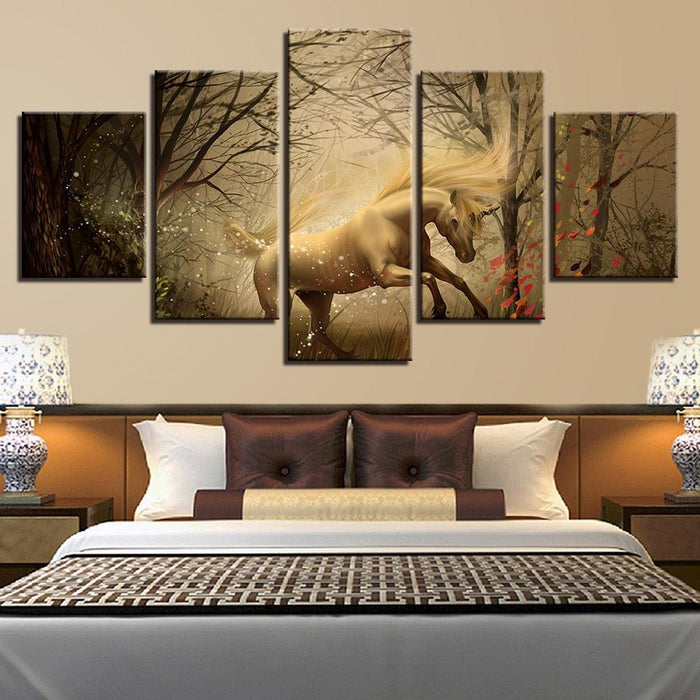 Psychedelic Forest Unicorn 5 Piece HD Multi Panel Canvas Wall Art Frame - Original Frame