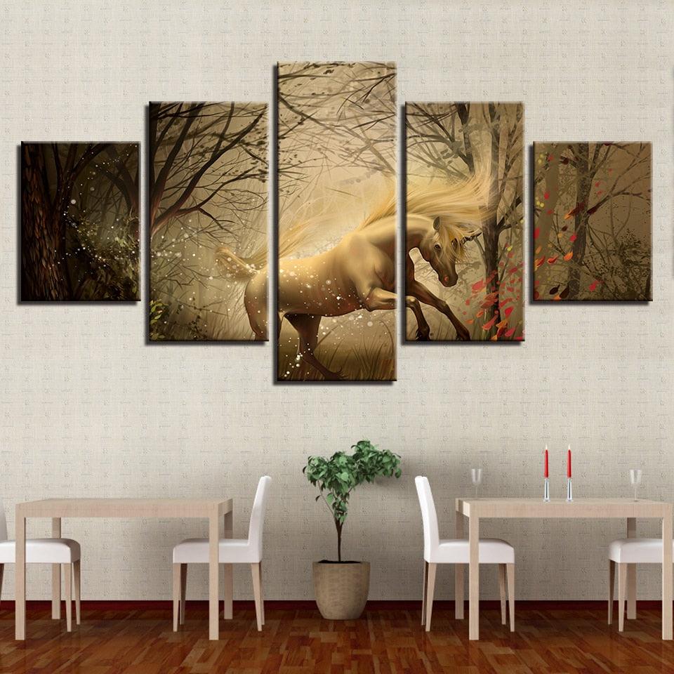 Psychedelic Forest Unicorn 5 Piece HD Multi Panel Canvas Wall Art Frame - Original Frame