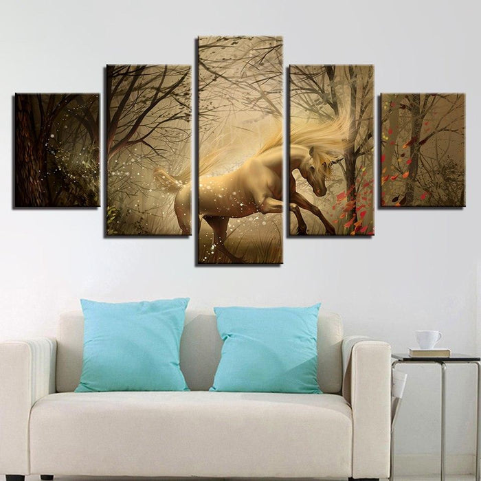 Psychedelic Forest Unicorn 5 Piece HD Multi Panel Canvas Wall Art Frame