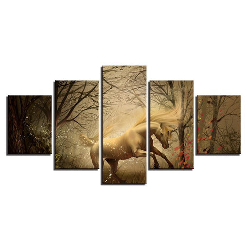 Psychedelic Forest Unicorn 5 Piece HD Multi Panel Canvas Wall Art Frame - Original Frame