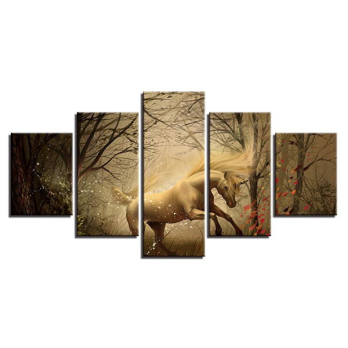 Psychedelic Forest Unicorn 5 Piece HD Multi Panel Canvas Wall Art Frame
