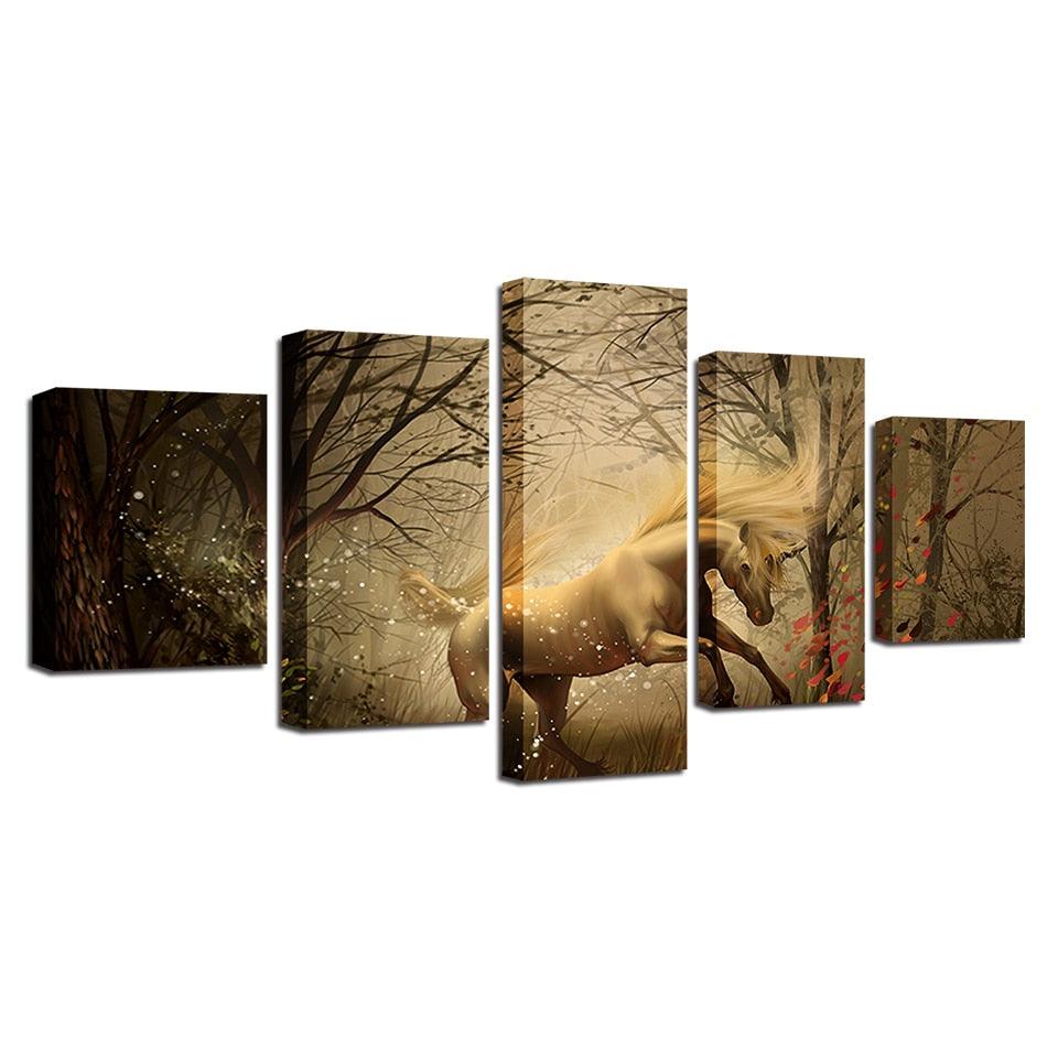 Psychedelic Forest Unicorn 5 Piece HD Multi Panel Canvas Wall Art Frame - Original Frame