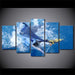 Jumping Marlin Fish 5 Piece HD Multi Panel Canvas Wall Art Frame - Original Frame