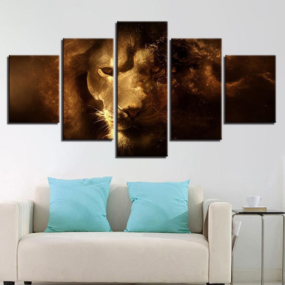 Lion's Stare 5 Piece HD Multi Panel Canvas Wall Art Frame - Original Frame