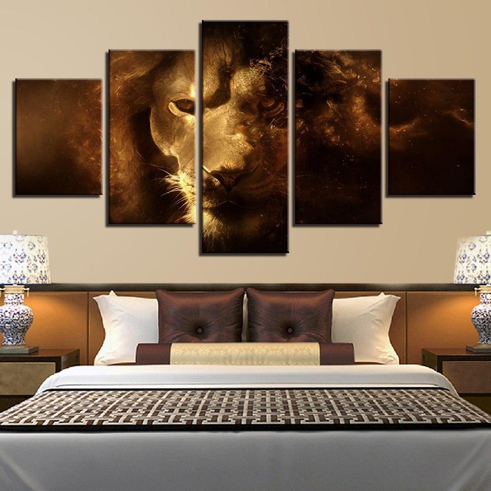 Lion's Stare 5 Piece HD Multi Panel Canvas Wall Art Frame - Original Frame
