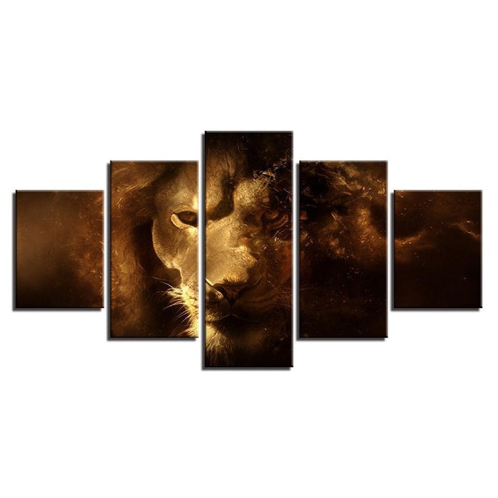 Lion's Stare 5 Piece HD Multi Panel Canvas Wall Art Frame - Original Frame