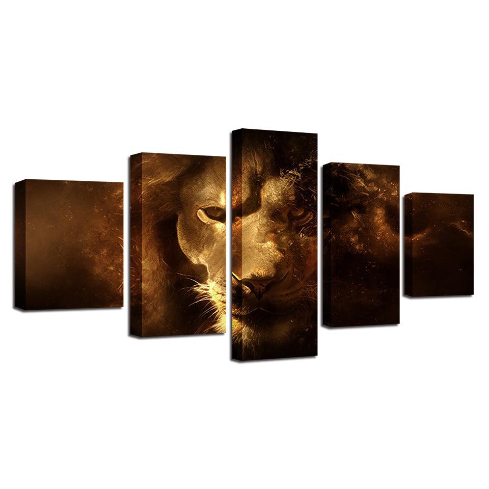 Lion's Stare 5 Piece HD Multi Panel Canvas Wall Art Frame - Original Frame