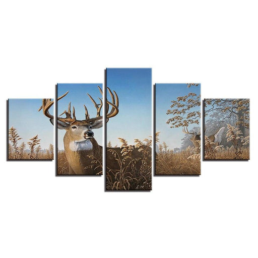 Elk Grazing 5 Piece HD Multi Panel Canvas Wall Art Frame - Original Frame