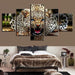 Ferocious Leopard 5 Piece HD Multi Panel Canvas Wall Art Frame - Original Frame