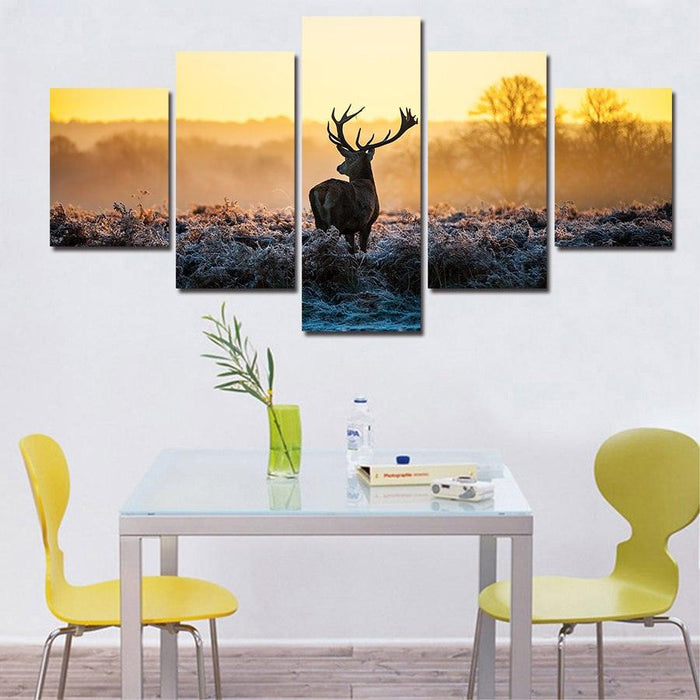 Wild Deer 5 Piece HD Multi Panel Canvas Wall Art Frame - Original Frame