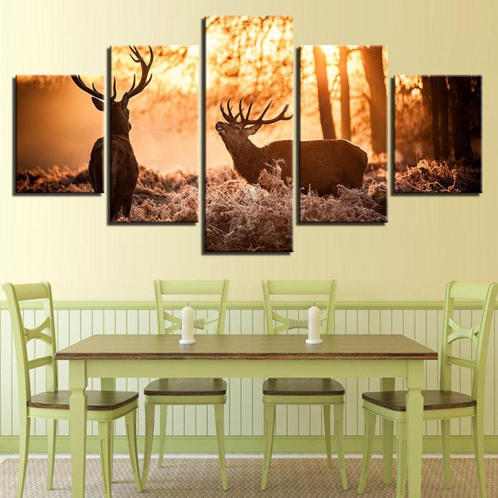 Forest Animal Deer 5 Piece HD Multi Panel Canvas Wall Art Frame - Original Frame