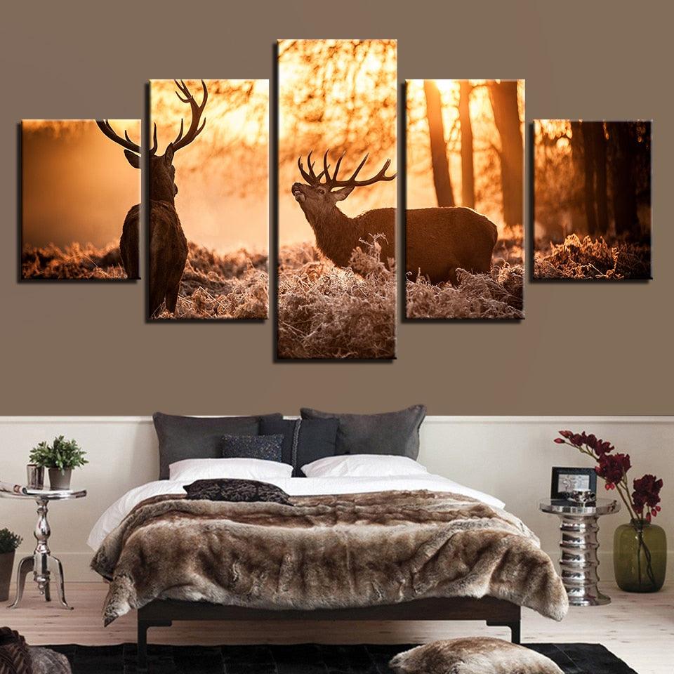 Forest Animal Deer 5 Piece HD Multi Panel Canvas Wall Art Frame - Original Frame