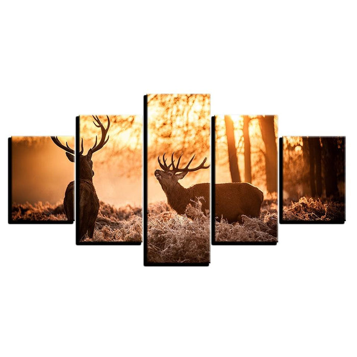 Forest Animal Deer 5 Piece HD Multi Panel Canvas Wall Art Frame - Original Frame