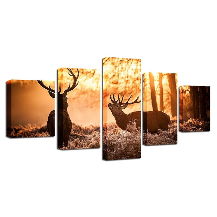 Forest Animal Deer 5 Piece HD Multi Panel Canvas Wall Art Frame - Original Frame